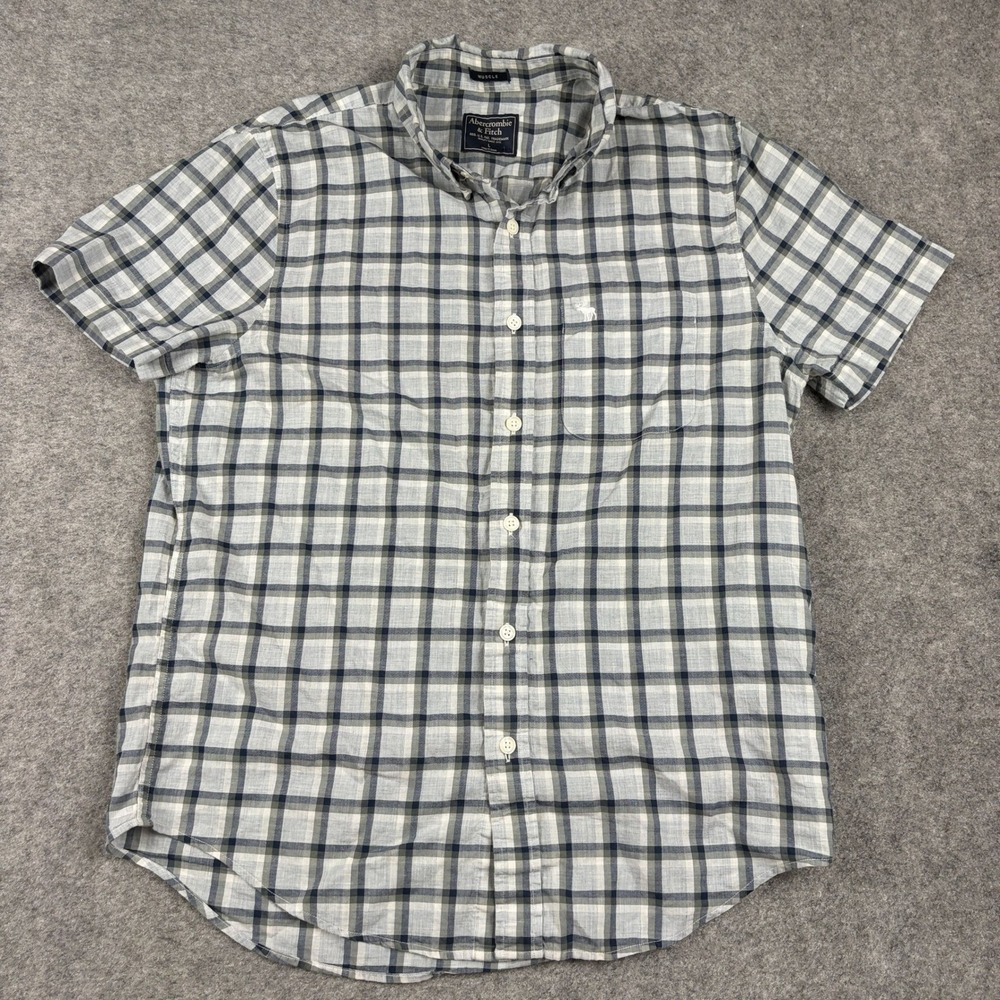 Abercrombie Fitch Button Down Shirt Mens Large Muscle Fit Plaid Short Sleeve Y2K